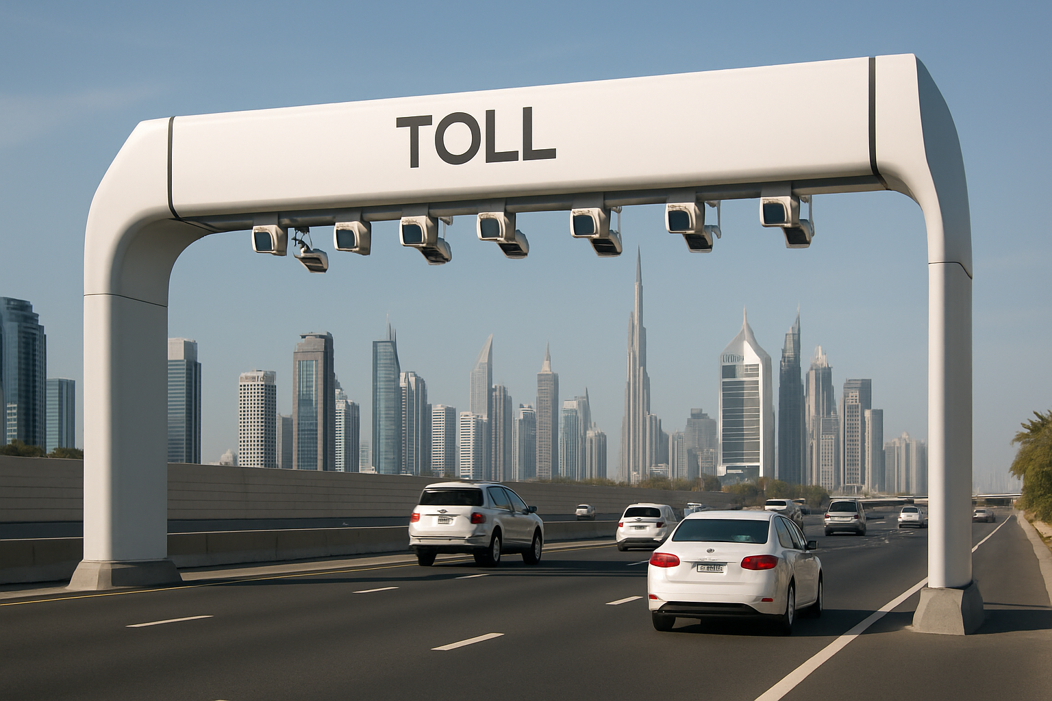 Dubai toll road with modern payment gantry