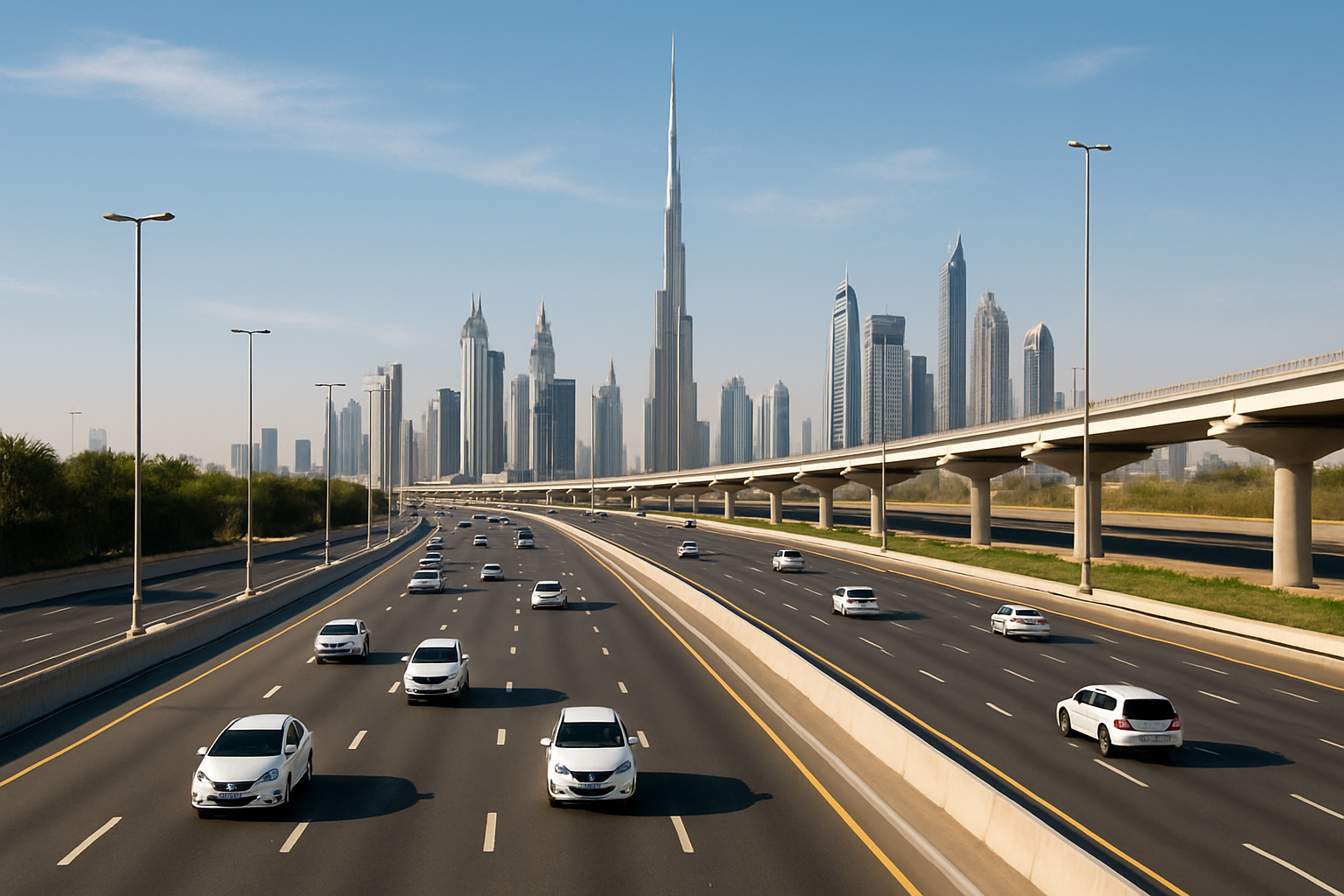 Dubai highway with smooth flowing traffic