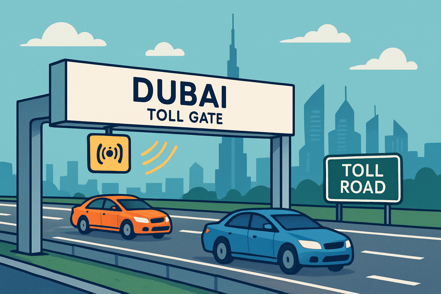 Dubai toll road system and electronic toll gates